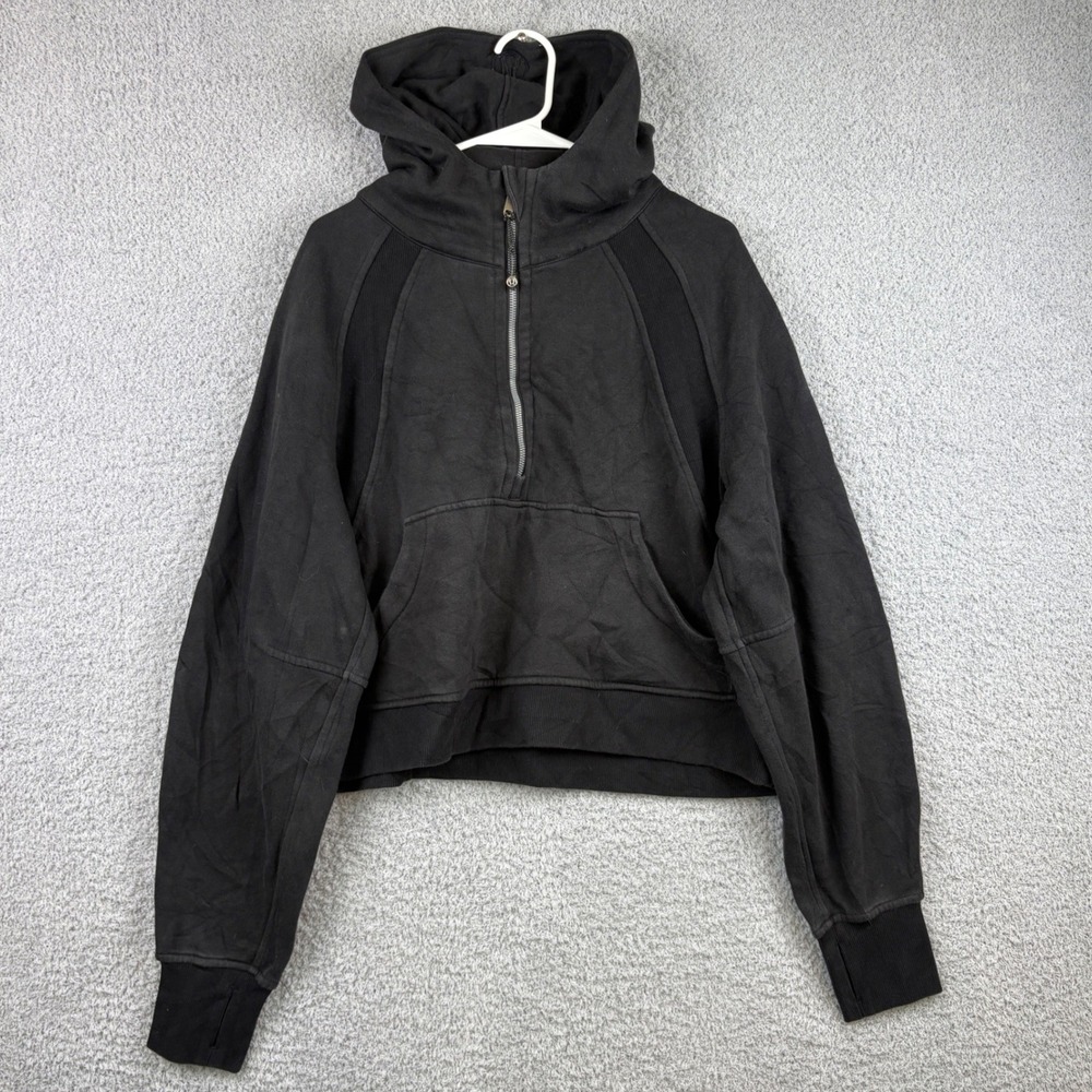 Lululemon Scuba Hoodie Womens M L Black 1/2 Zip Cropped Oversized Pullover Sweat